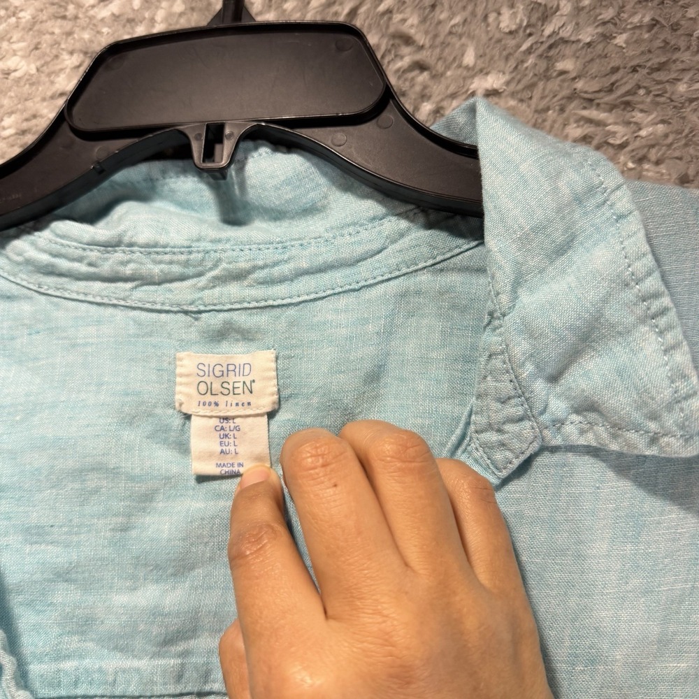 Sigrid Olsen Linen Tunic Top Blue Relaxed Fit L Beach Coastal Preppy READ - Picture 3 of 10